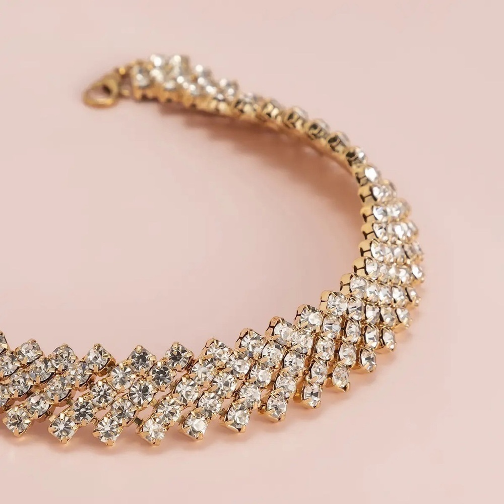 ⭐️OS009⭐️ EXQUISITE MULTI ROW SHINY RHINESTONE SHORT WOMENS CHOKER NECKLACE - Picture 3 of 11